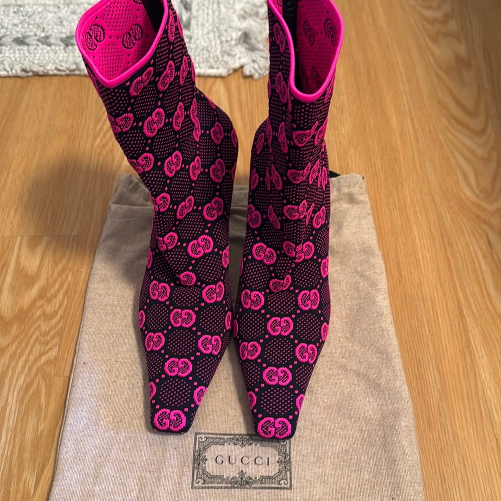 Gucci Technical Jersey Knit GG Monogram Pink Boots